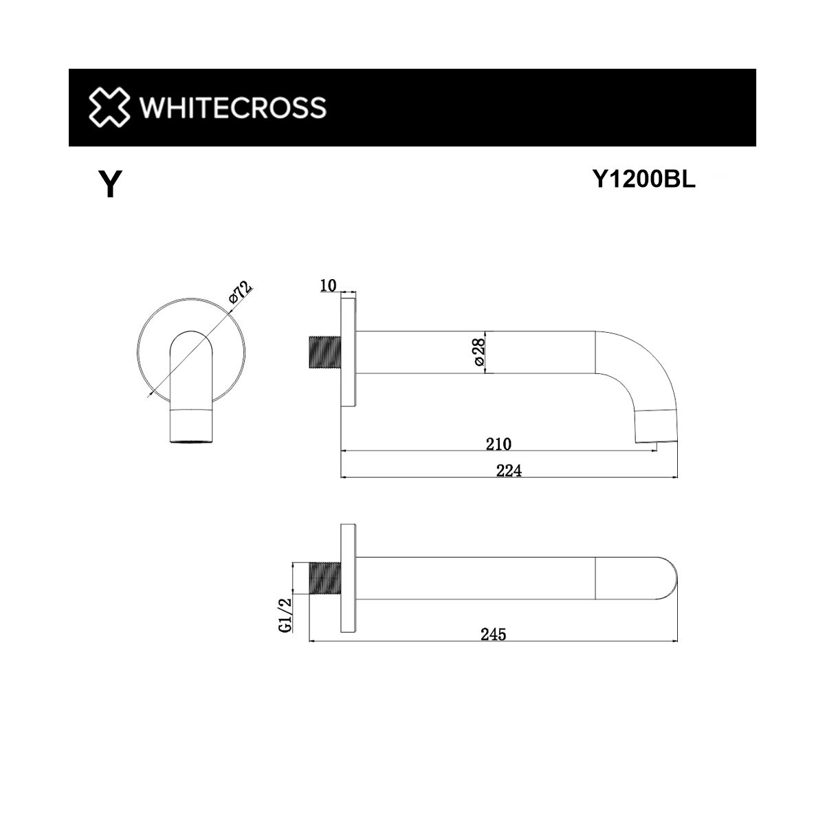 Излив настенный 210 мм WHITECROSS Y1200BL (черный мат)