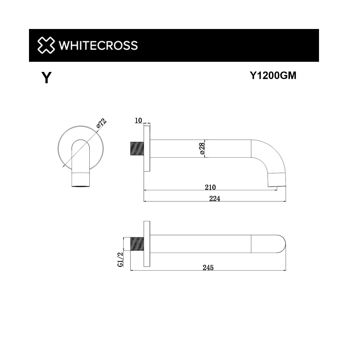 Излив настенный 210 мм WHITECROSS Y1200GM (оружейная сталь)