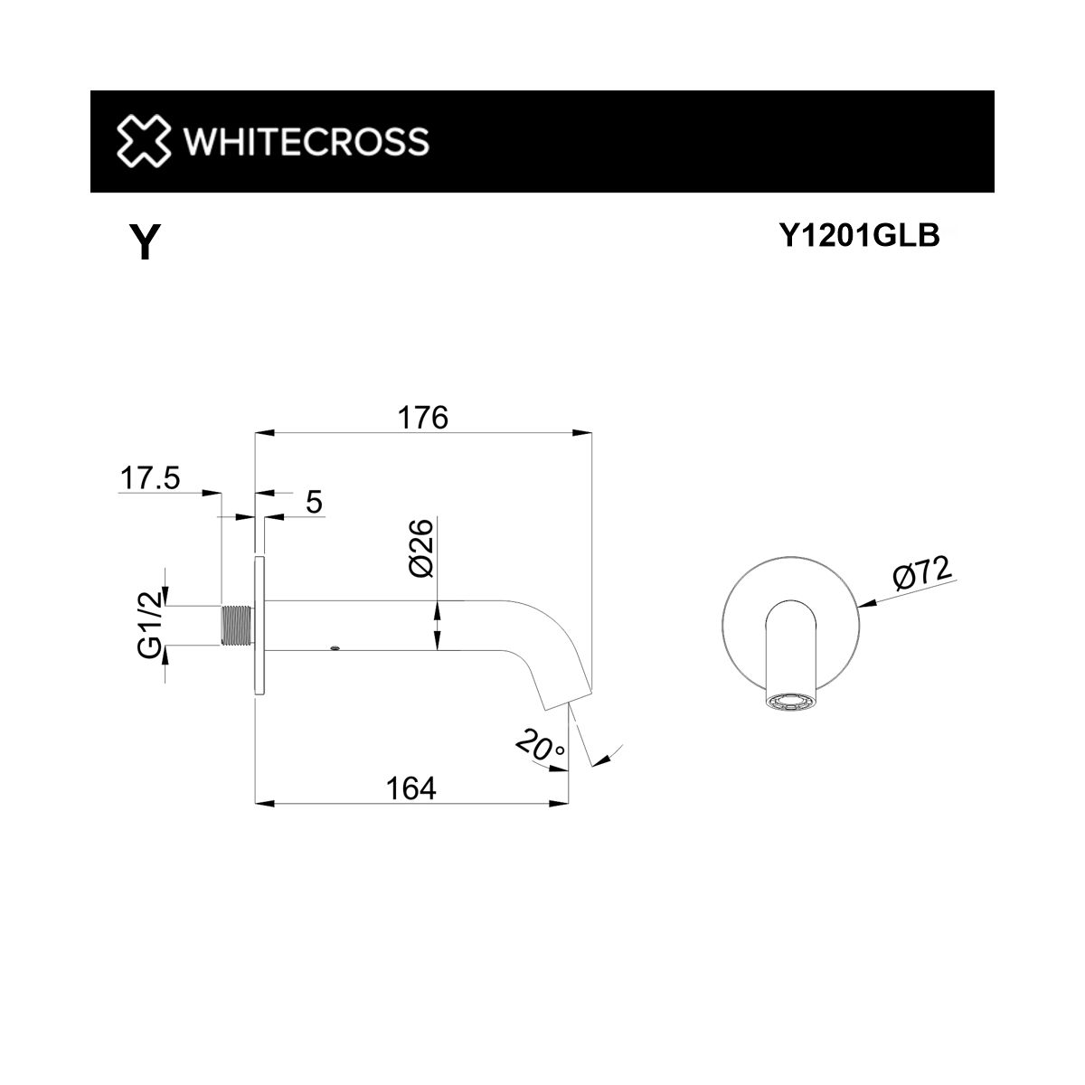 Излив настенный 164 мм WHITECROSS Y1201GLB (брашированное золото)