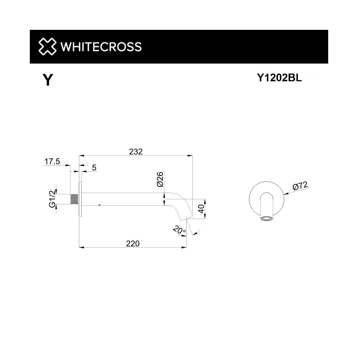 Излив настенный 220 мм WHITECROSS Y1202BL (черный мат)
