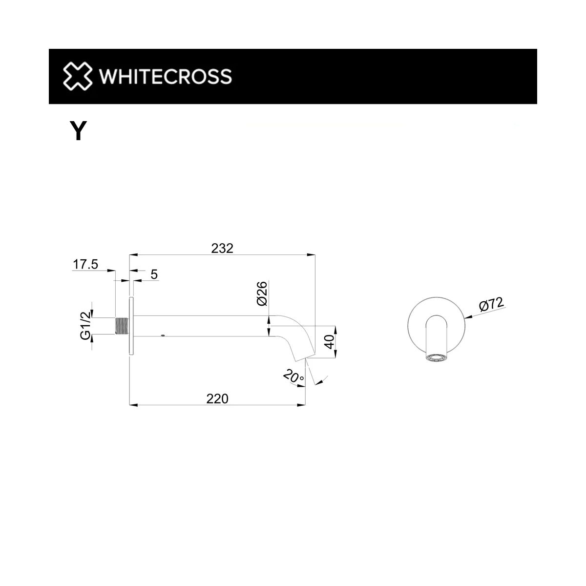 Излив настенный 220 мм WHITECROSS Y1202CPB (брашированная медь)
