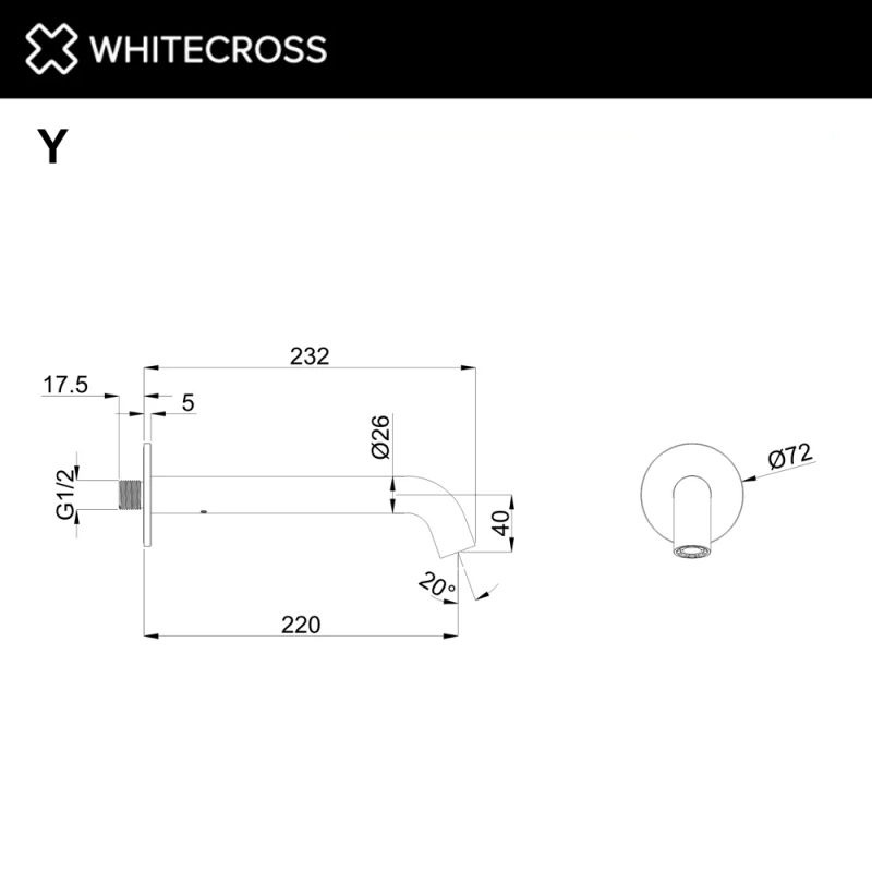 Излив настенный 220 мм WHITECROSS Y1202CPB (брашированная медь)