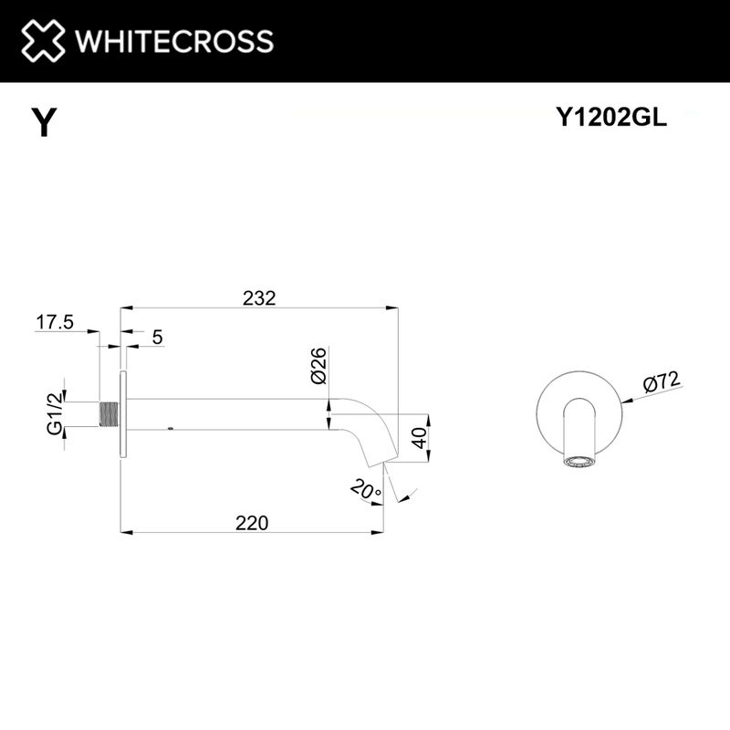 Излив настенный 220 мм WHITECROSS Y1202GL (золото)