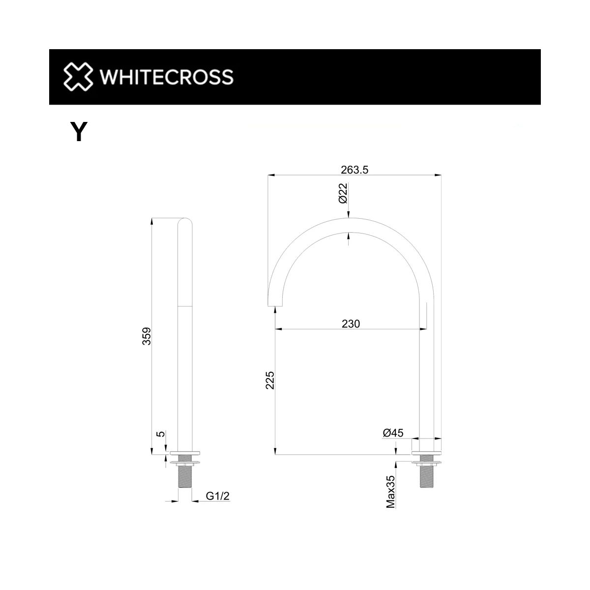Излив отдельностоящий WHITECROSS Y1203CPB (брашированная медь)