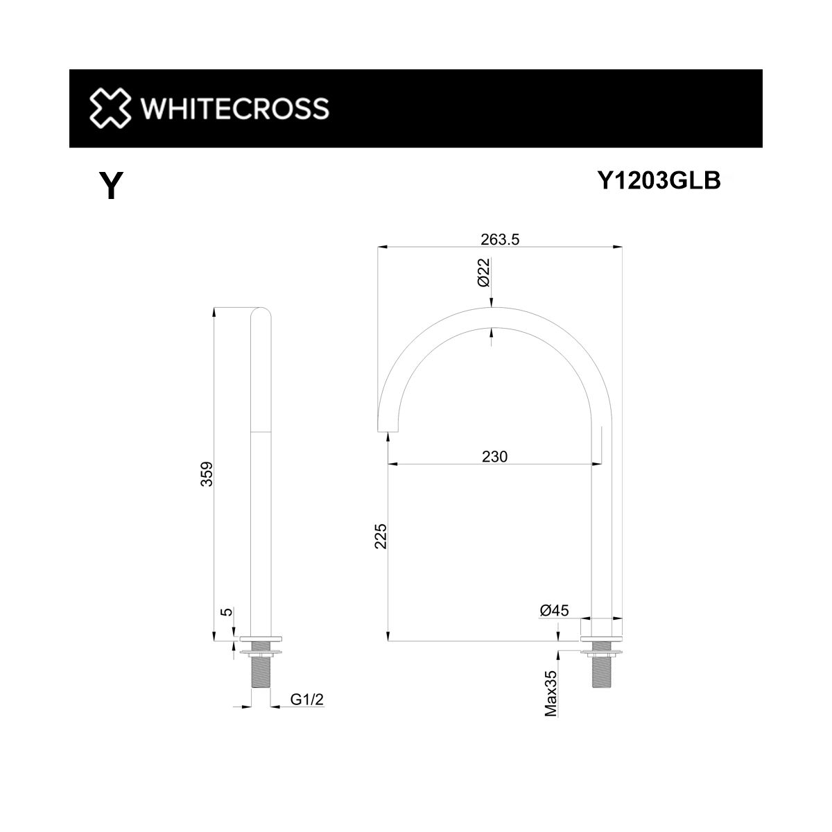 Излив отдельностоящий WHITECROSS Y1203GLB (брашированное золото)