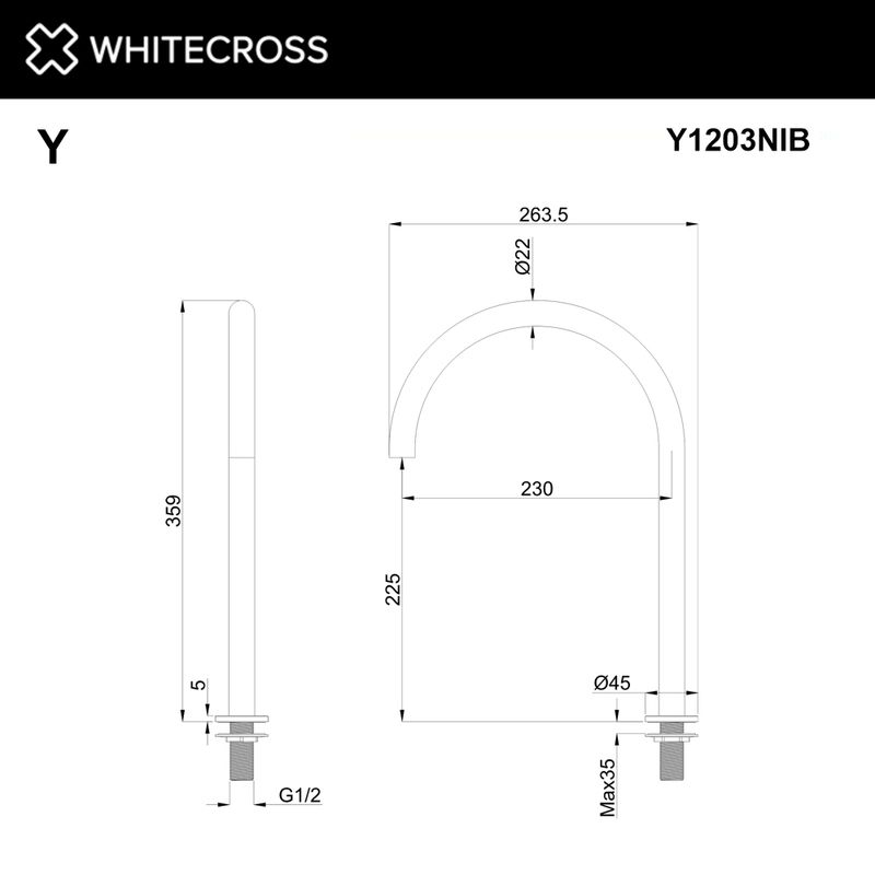 Излив отдельностоящий WHITECROSS Y1203NIB (брашированный никель)
