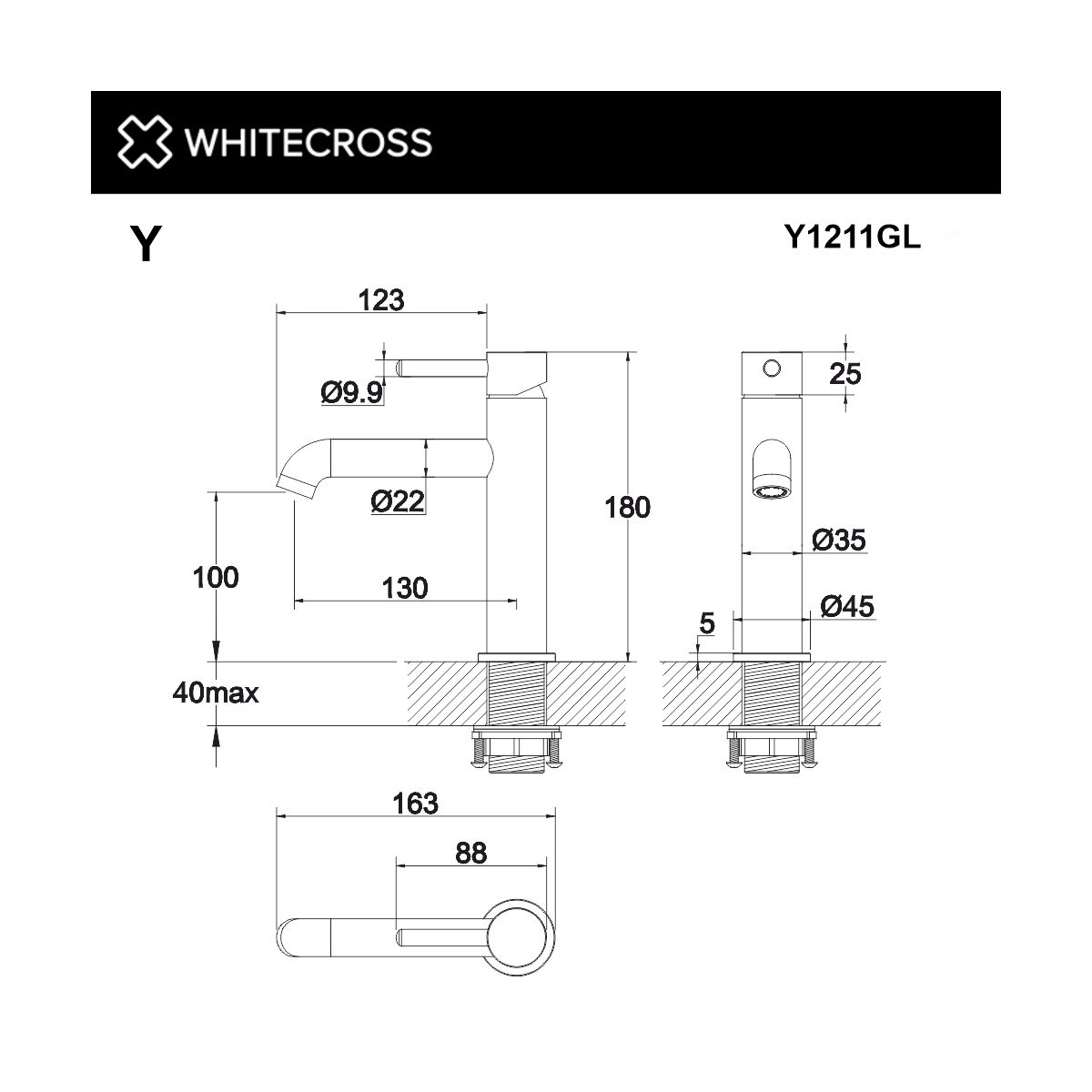 Смеситель для умывальника WHITECROSS Y Y1211GL (золото)