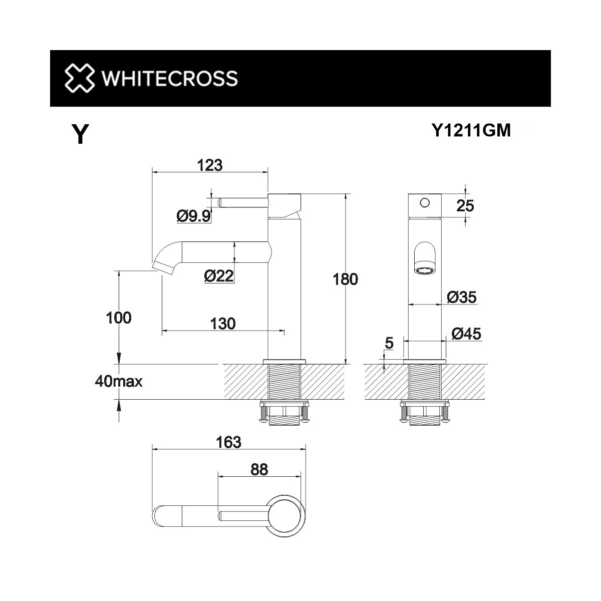 Смеситель для умывальника WHITECROSS Y Y1211GM (оружейная сталь)