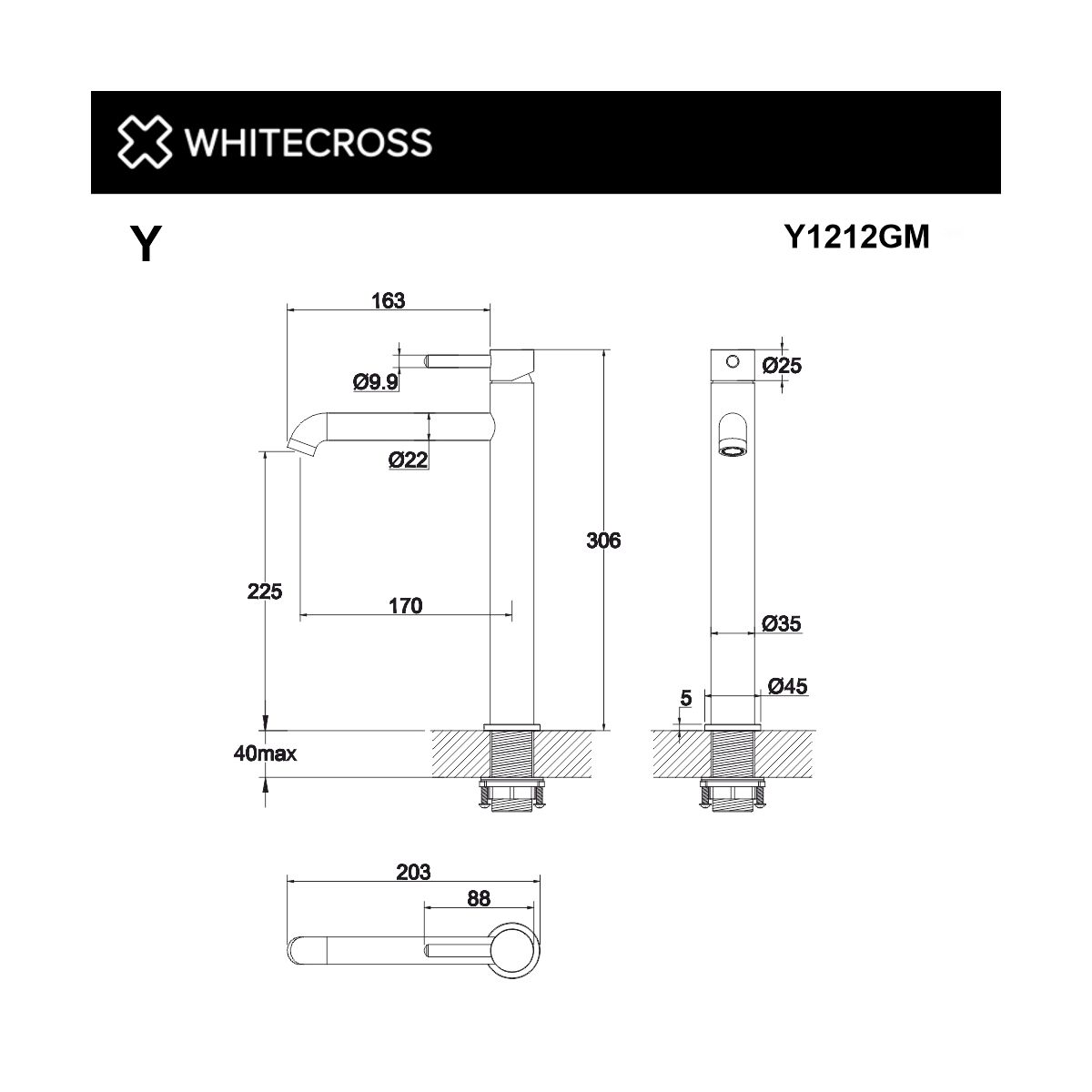 Смеситель для умывальника WHITECROSS Y Y1212GM (оружейная сталь)