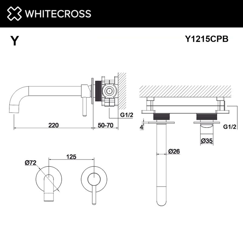 Смеситель для умывальника скрытого монтажа WHITECROSS Y Y1215CPB (брашированная медь)