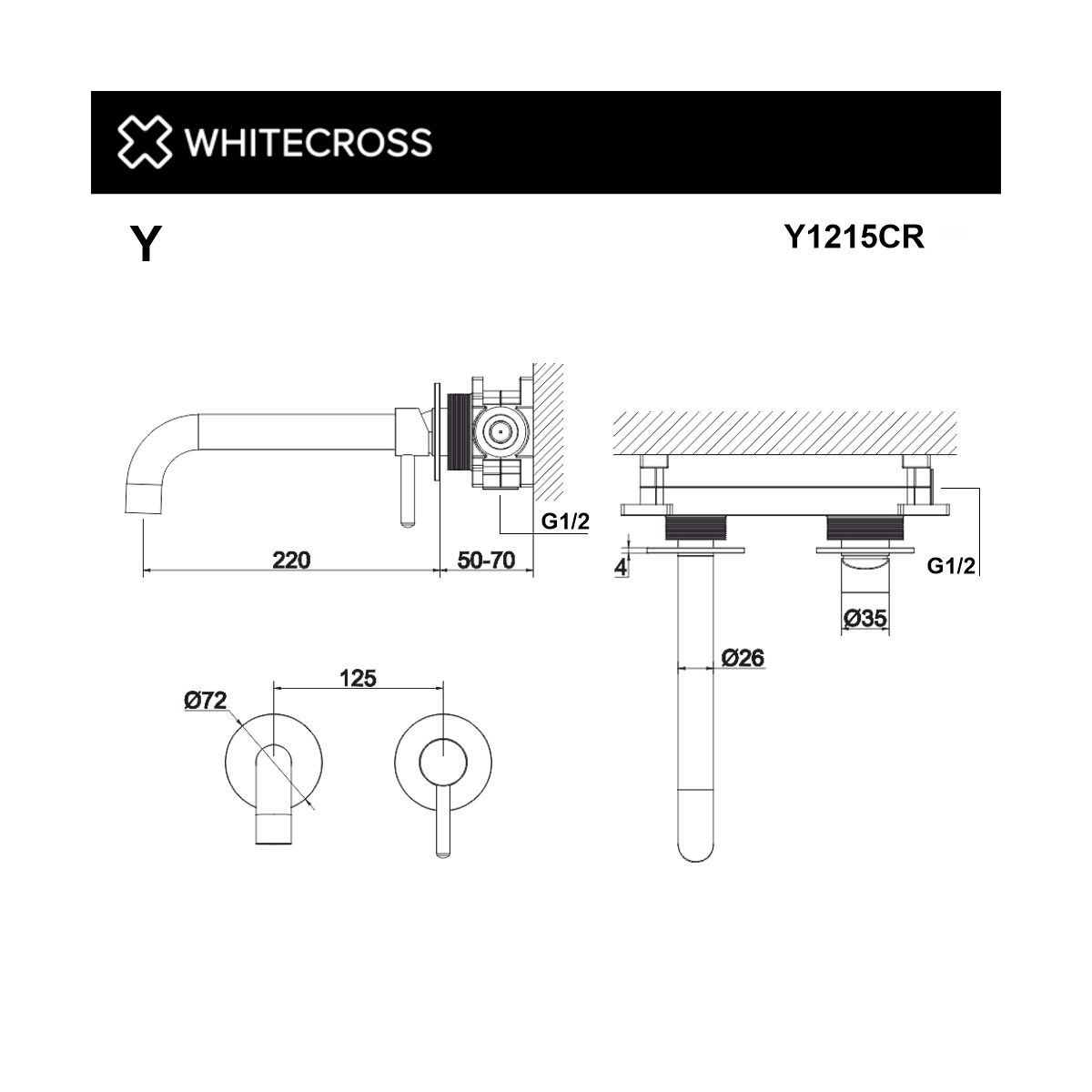 Смеситель для умывальника скрытого монтажа WHITECROSS Y Y1215CR (хром)