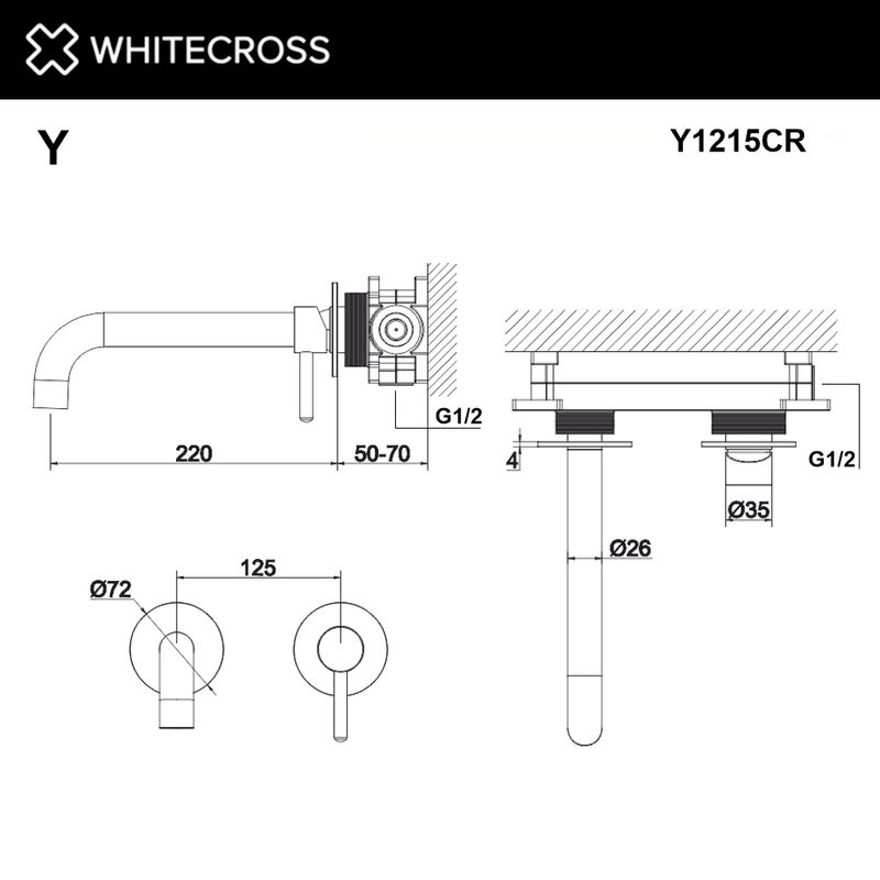 Смеситель для умывальника скрытого монтажа WHITECROSS Y Y1215CR (хром)