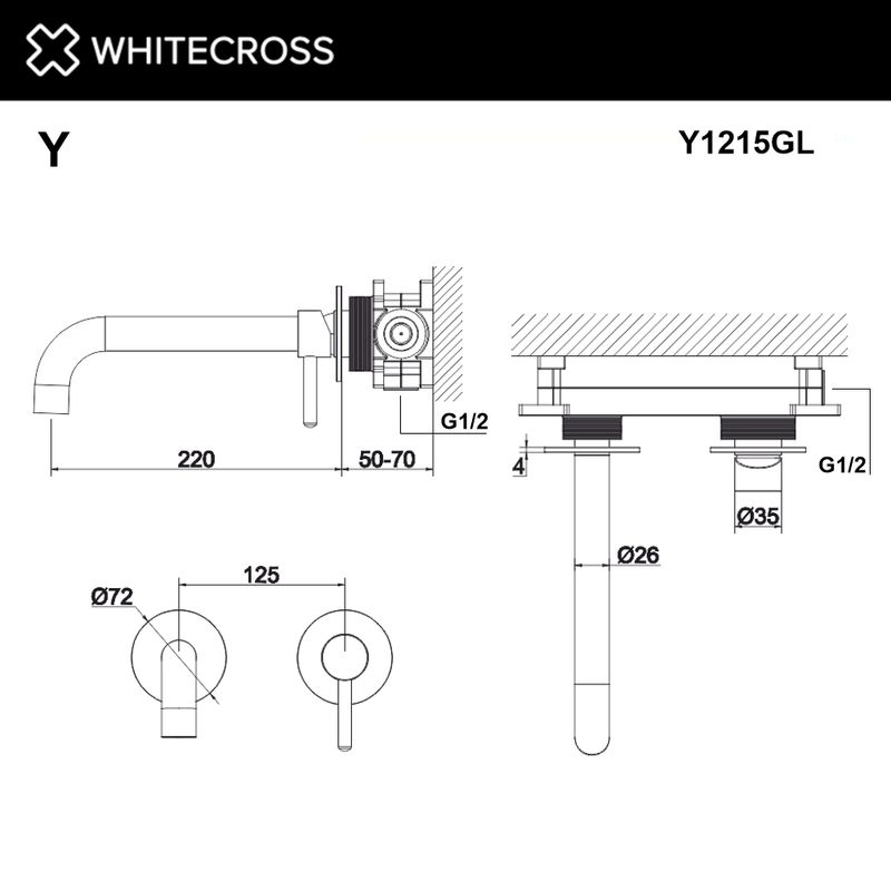 Смеситель для умывальника скрытого монтажа WHITECROSS Y Y1215GL (золото)