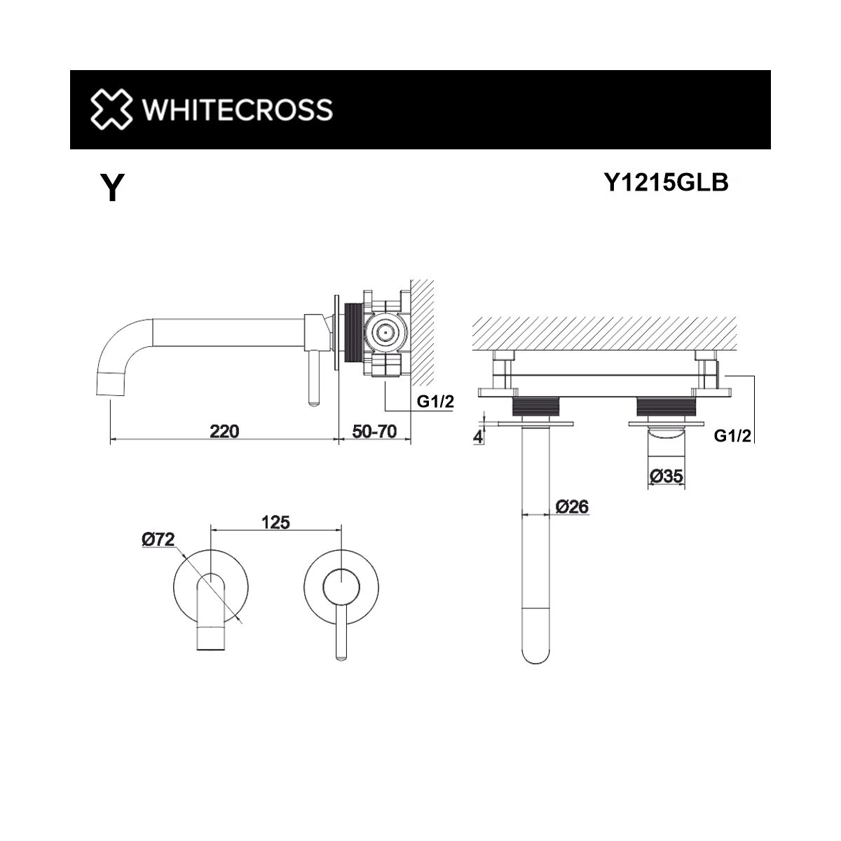 Смеситель для умывальника скрытого монтажа WHITECROSS Y Y1215GLB (брашированное золото)