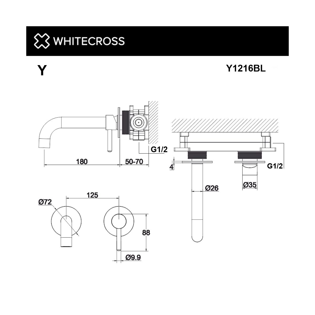 Смеситель для умывальника скрытого монтажа WHITECROSS Y Y1216BL (черный мат)