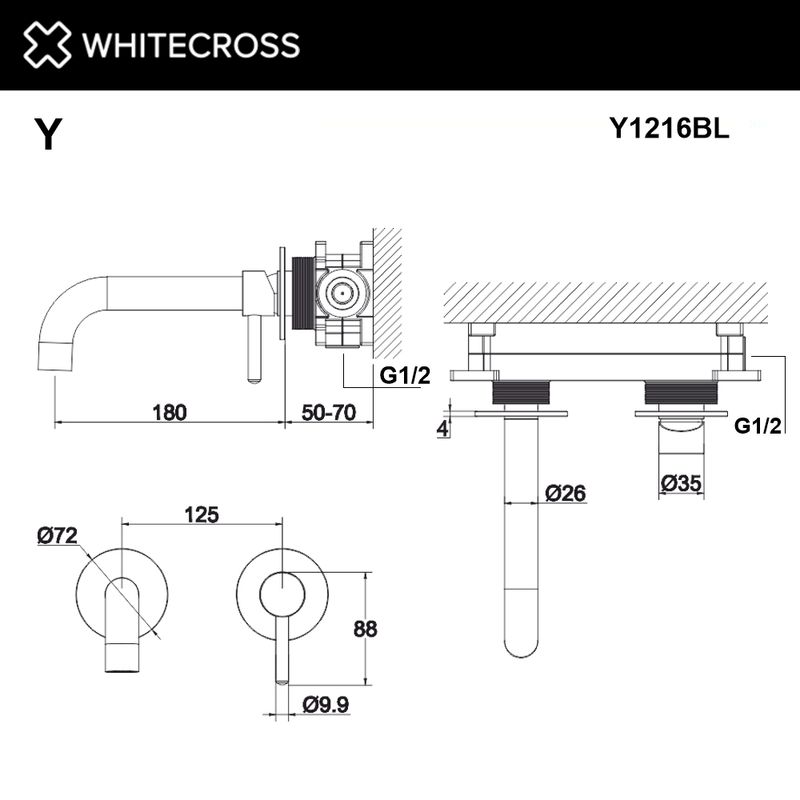 Смеситель скрытого монтажа для раковины WHITECROSS Y Y1216BL (черный матовый)