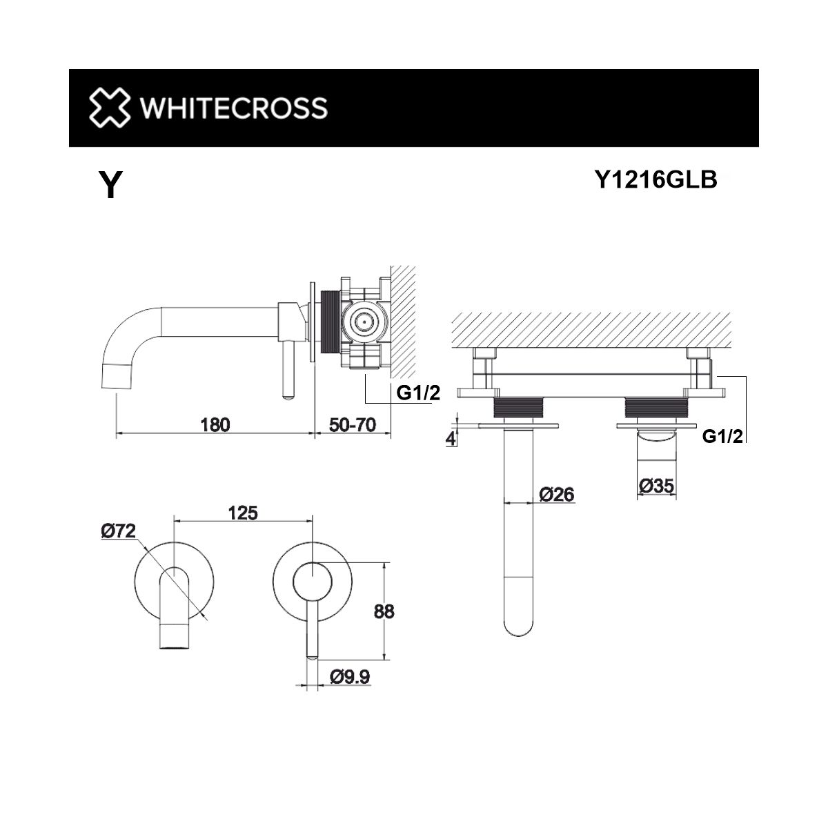 Смеситель для умывальника скрытого монтажа WHITECROSS Y Y1216GLB (брашированное золото)