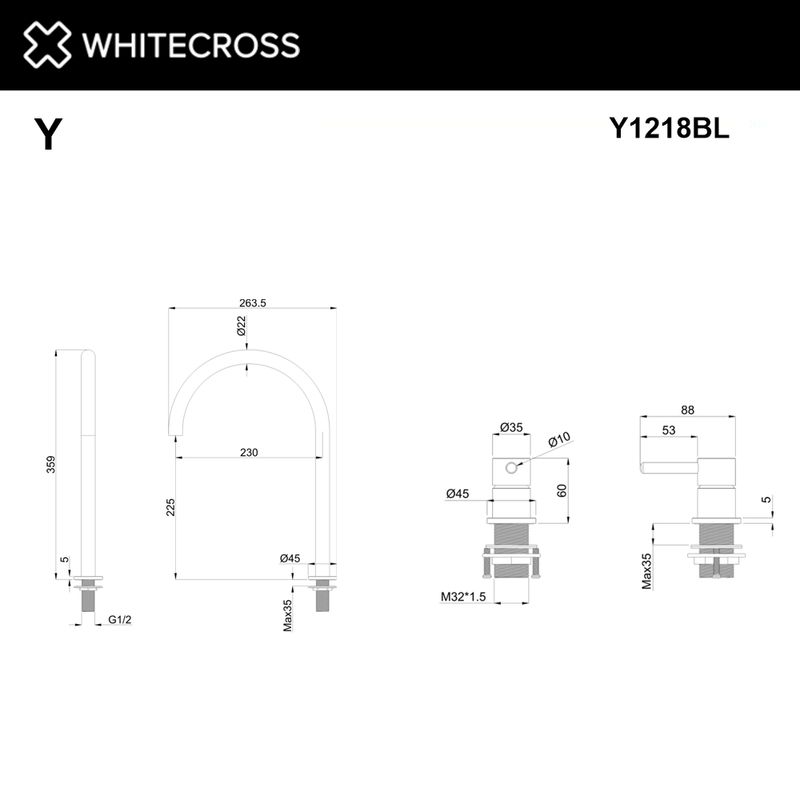 Смеситель для умывальника с выносным управлением WHITECROSS Y Y1218BL (черный мат)