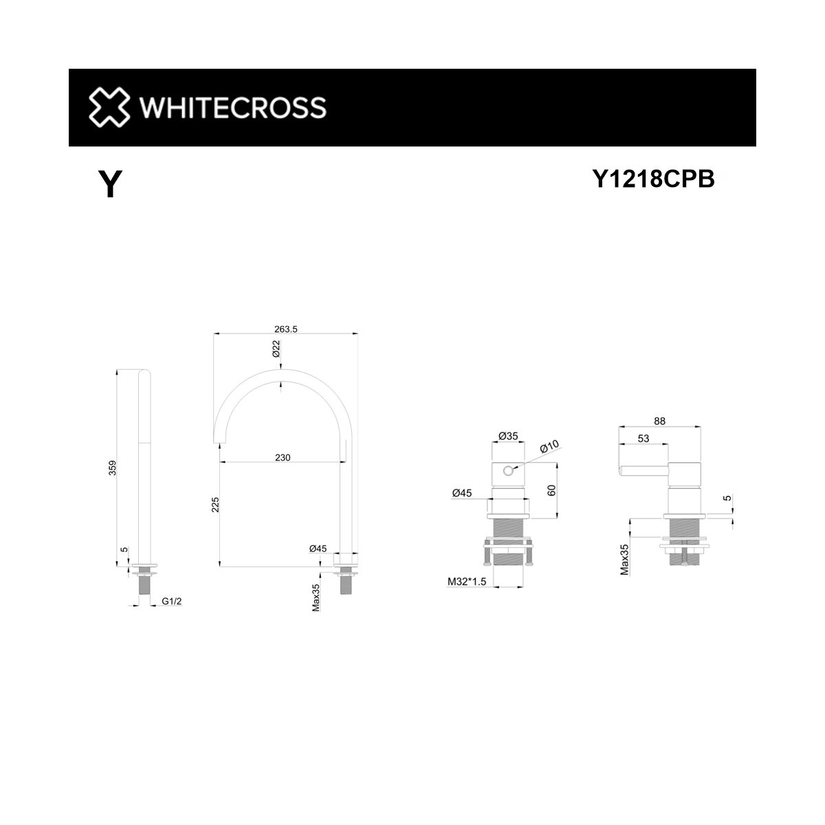 Смеситель для умывальника с выносным управлением WHITECROSS Y Y1218CPB (брашированная медь)