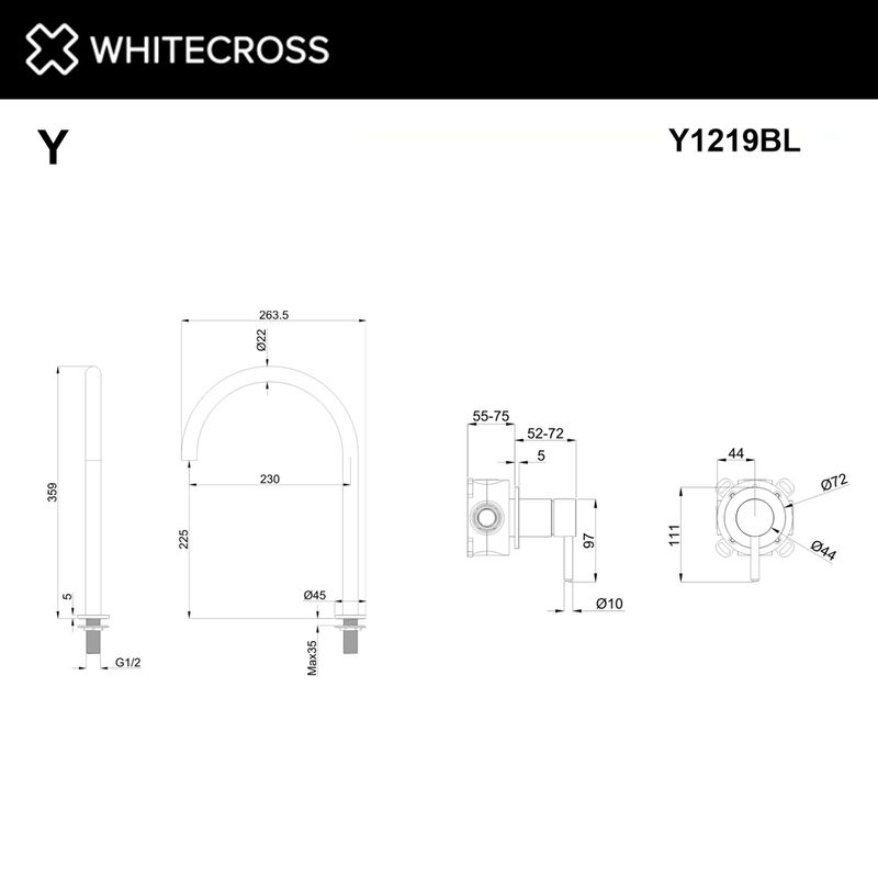 Смеситель для умывальника с выносным управлением WHITECROSS Y Y1219BL (черный мат)