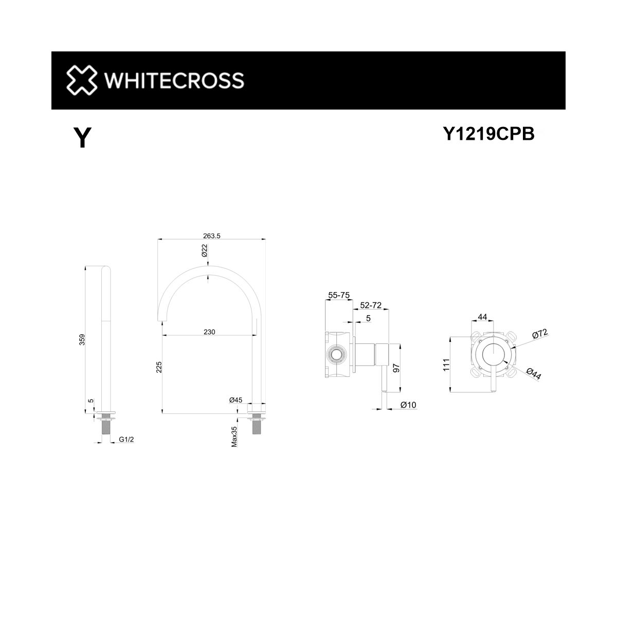Смеситель для умывальника с выносным управлением WHITECROSS Y Y1219CPB (брашированная медь)
