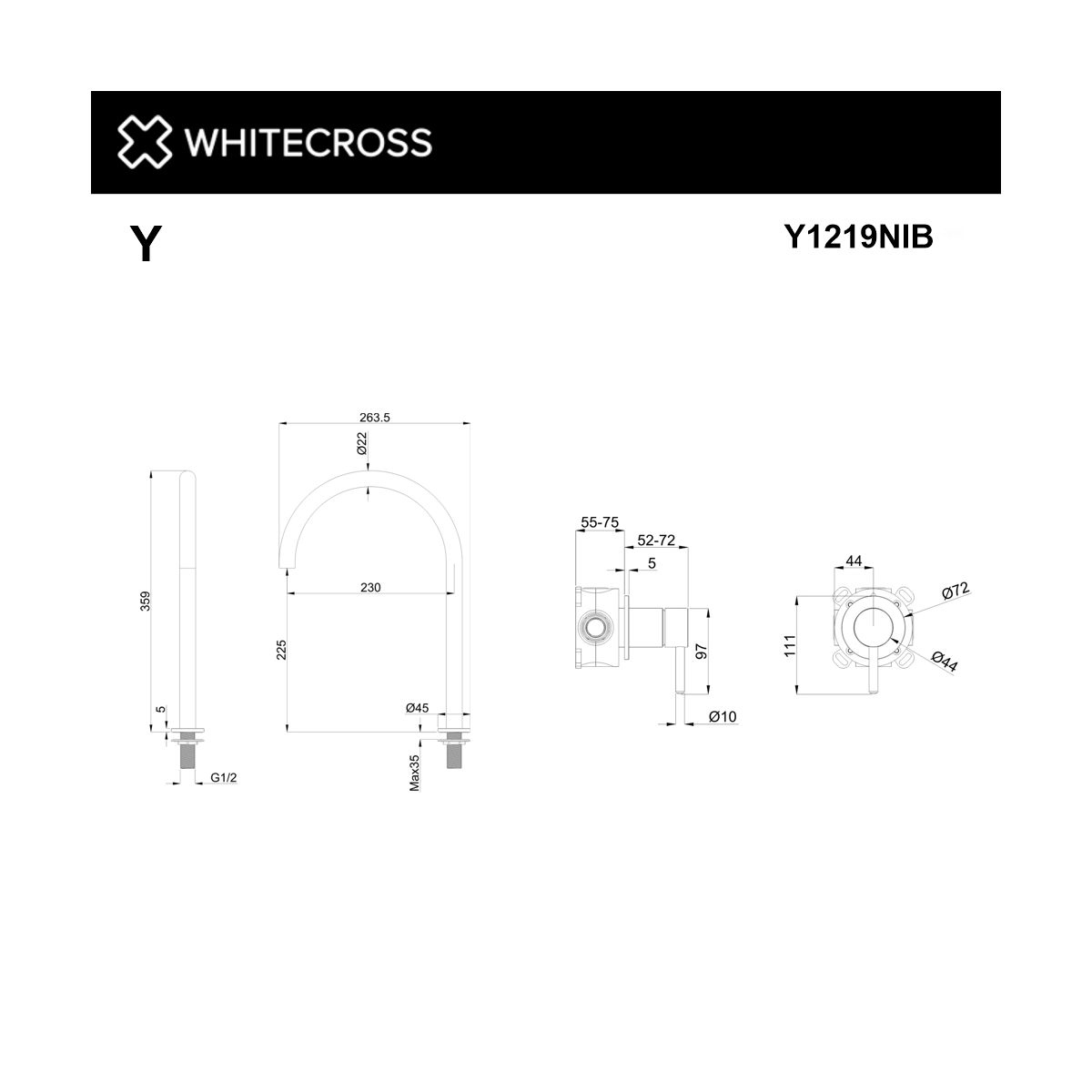 Смеситель для умывальника с выносным управлением WHITECROSS Y Y1219NIB (брашированный никель)