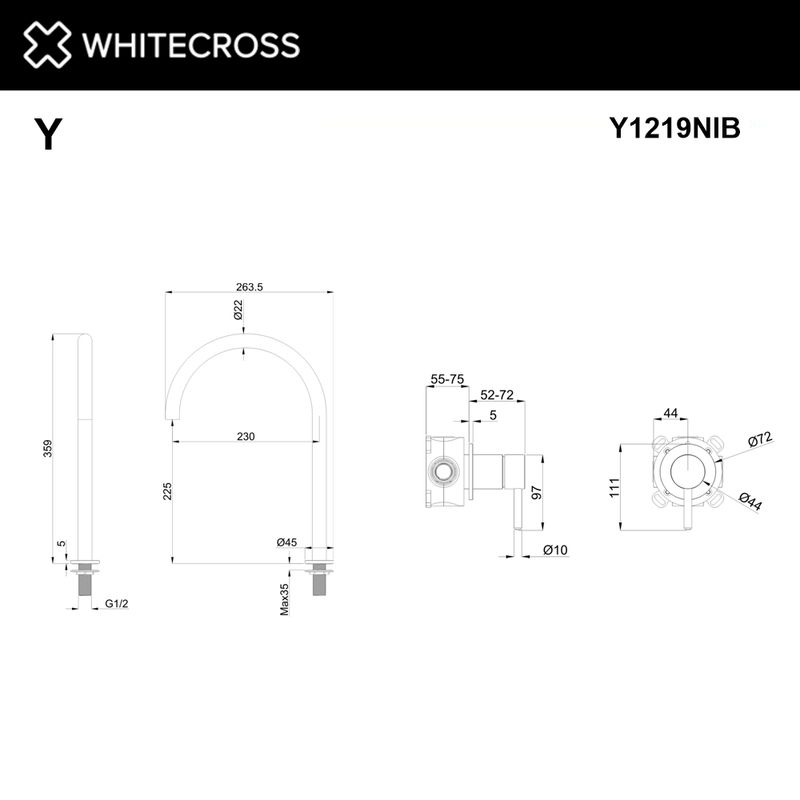 Смеситель скрытого монтажа для раковины WHITECROSS Y Y1219NIB (брашированный никель)