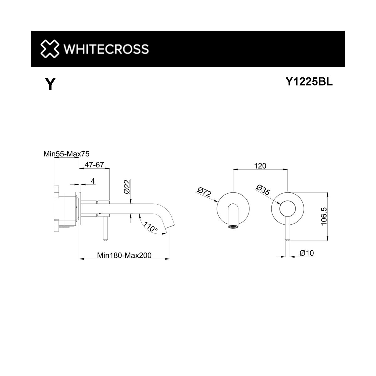Смеситель для умывальника скрытого монтажа WHITECROSS Y Y1225BL (черный мат)