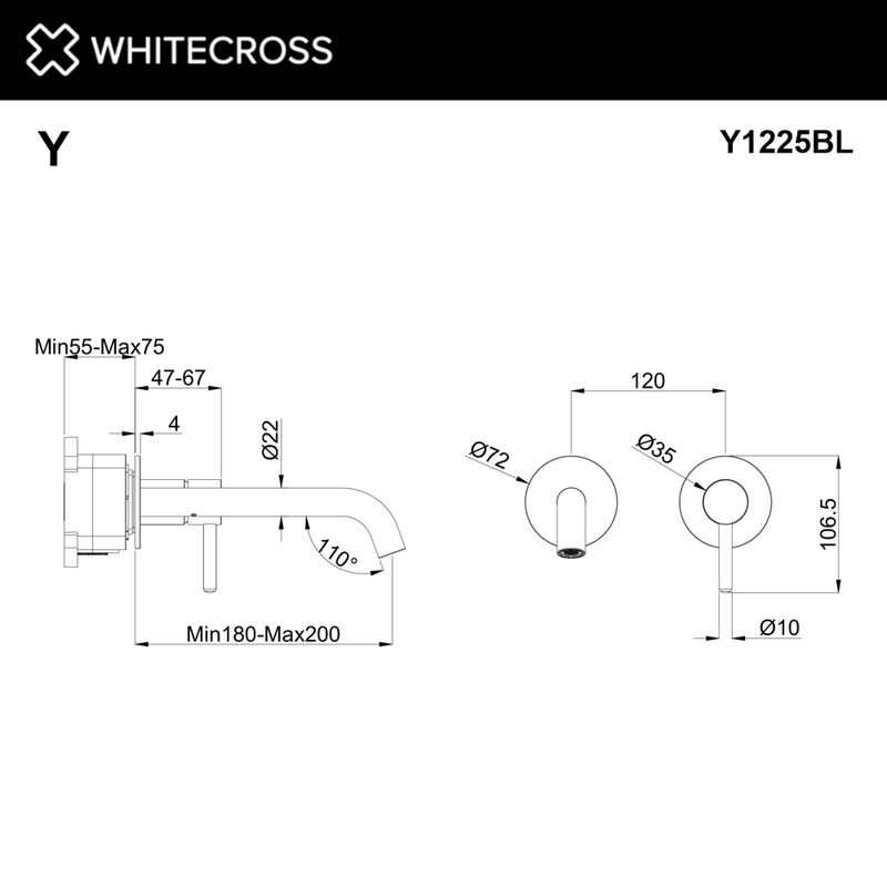 Смеситель скрытого монтажа для раковины WHITECROSS Y Y1225BL (черный матовый)