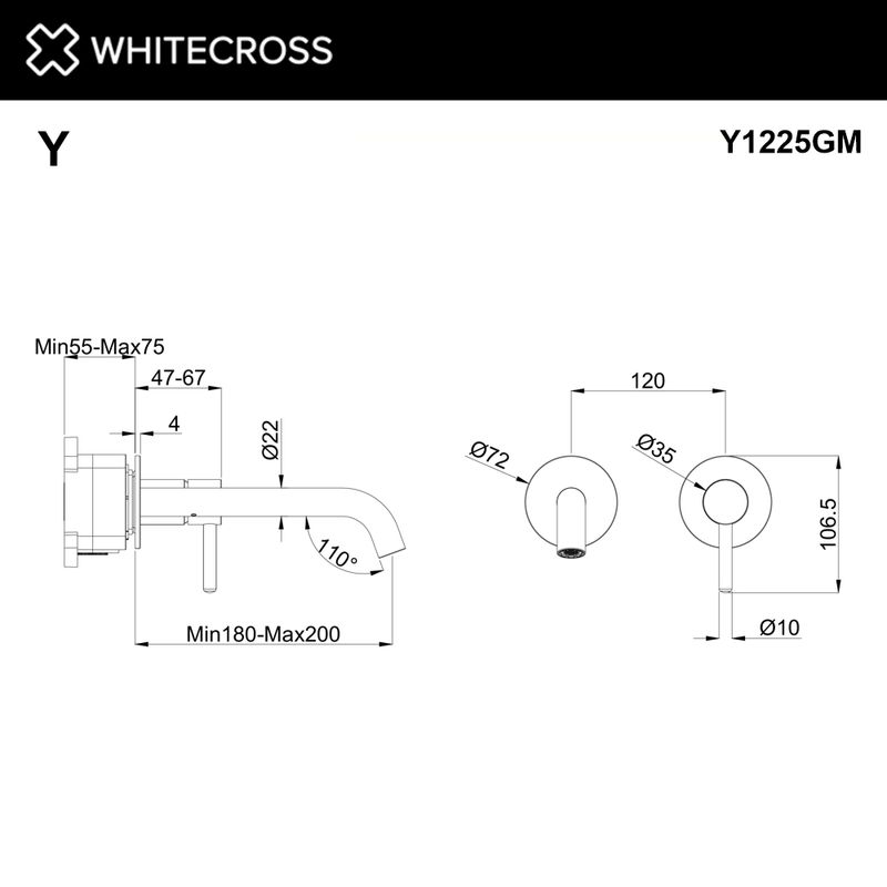 Смеситель скрытого монтажа для раковины WHITECROSS Y Y1225GM (оружейная сталь)