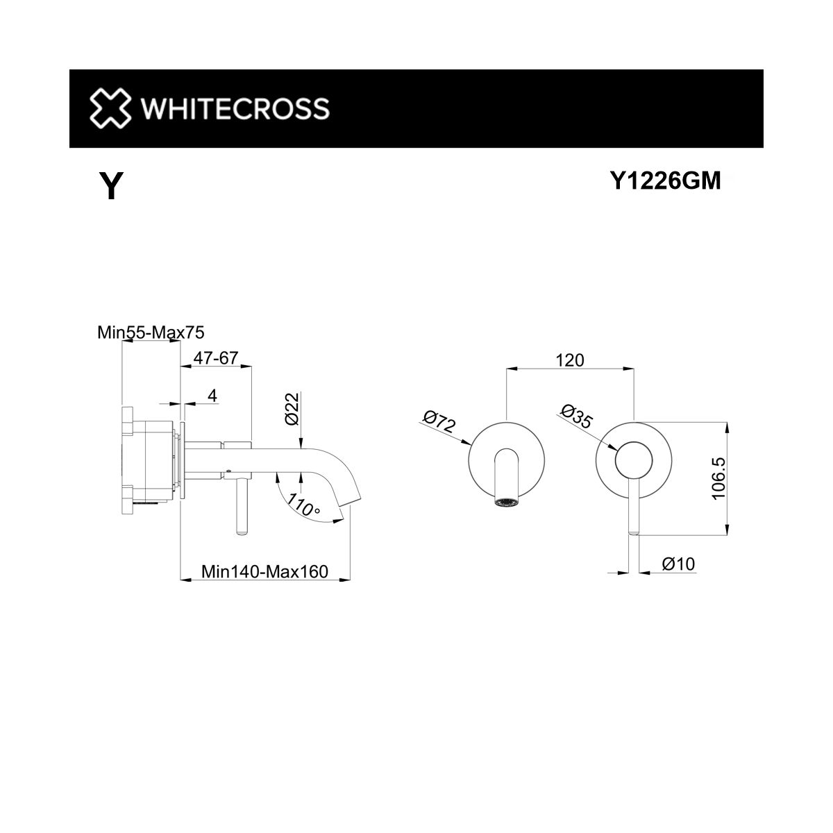 Смеситель для умывальника скрытого монтажа WHITECROSS Y Y1226GM (оружейная сталь)