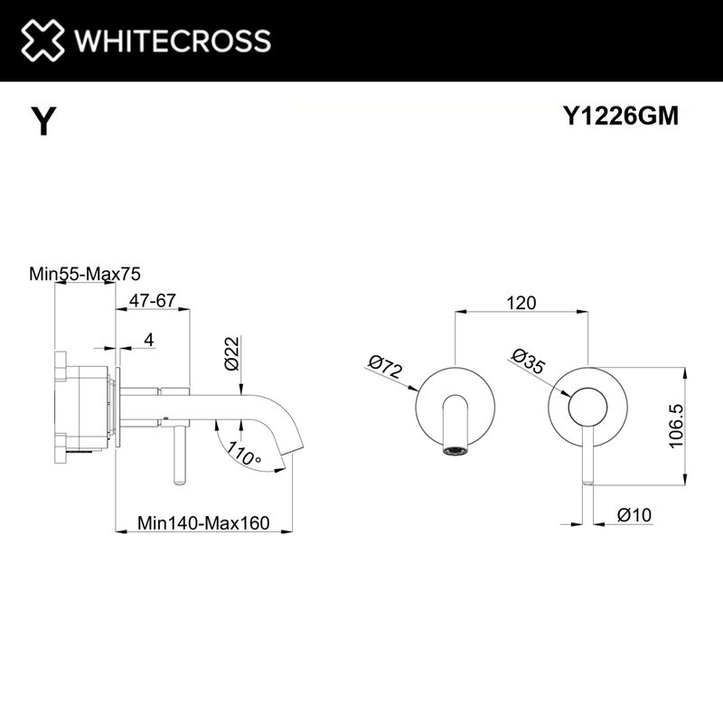 Смеситель для умывальника скрытого монтажа WHITECROSS Y Y1226GM (оружейная сталь)
