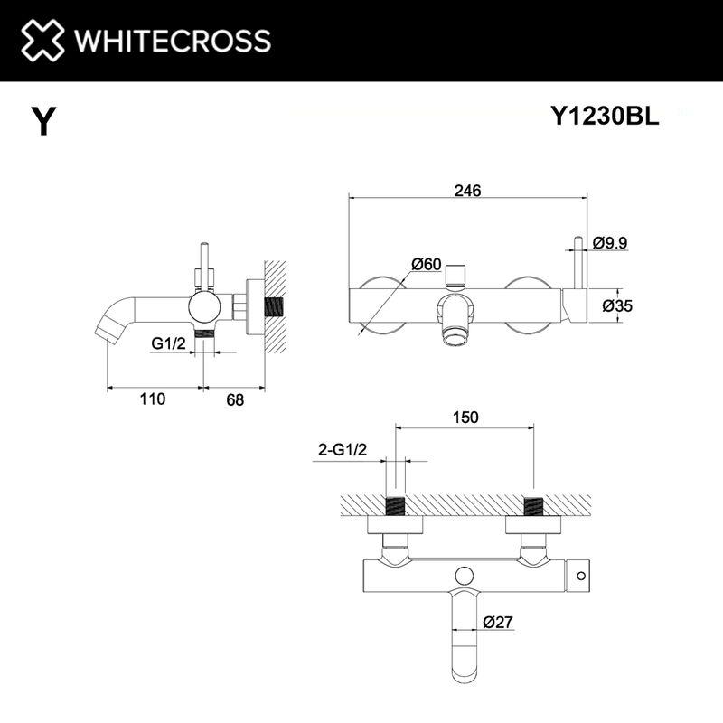 Смеситель для ванны WHITECROSS Y Y1230BL (черный матовый)