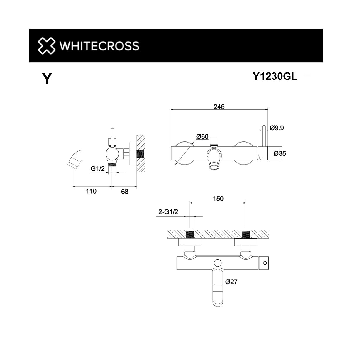 Смеситель для ванны WHITECROSS Y Y1230GL (золото)
