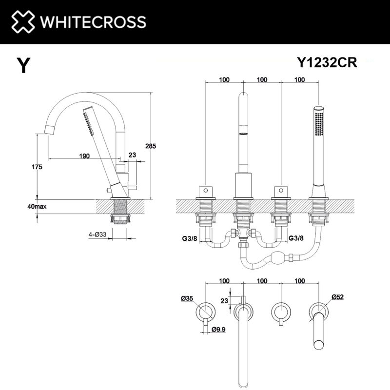 Смеситель для ванны WHITECROSS Y Y1232CR на 4 отверстия (хром)