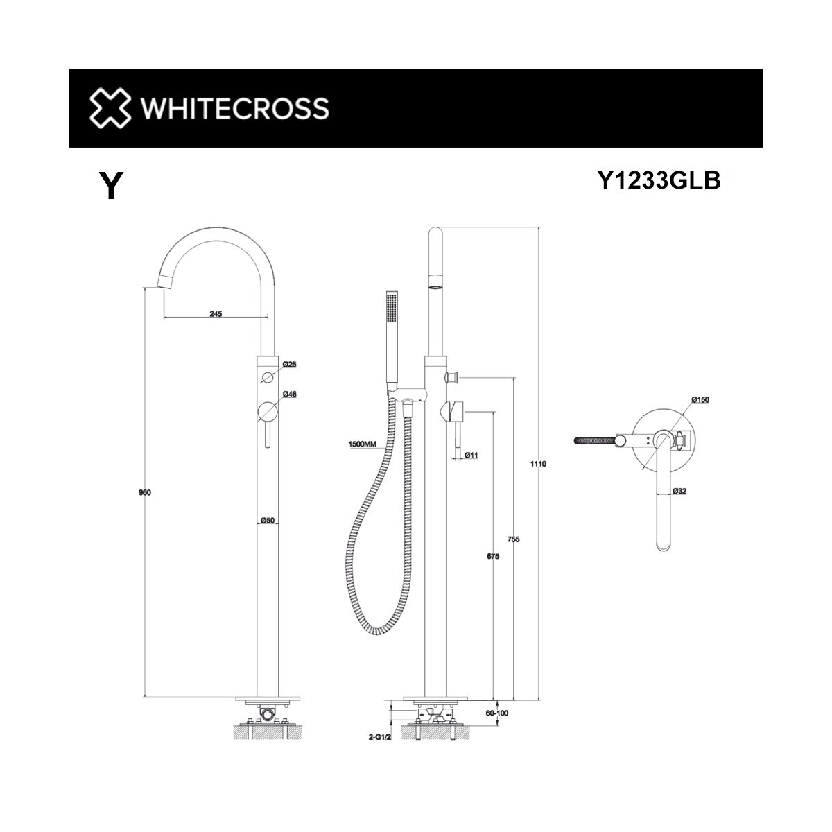 Смеситель для ванны отдельностоящий WHITECROSS Y Y1233GLB (брашированное золото)