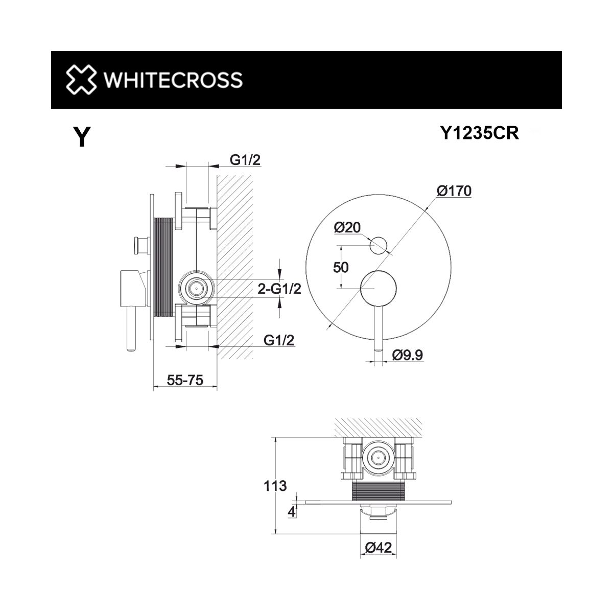 Смеситель скрытого монтажа на 2 потребителя WHITECROSS Y Y1235CR (хром)