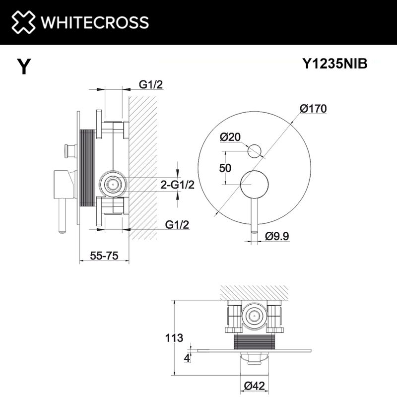 Смеситель скрытого монтажа на 2 потребителя WHITECROSS Y Y1235NIB (брашированный никель)