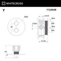 Смеситель скрытого монтажа для душа WHITECROSS Y Y1236GM термостатический на 2 потребителя (оружейная сталь) — 3