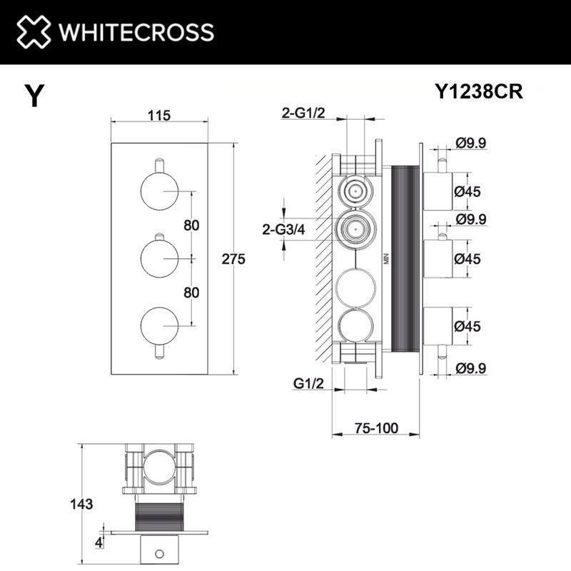 Смеситель термостат скрытого монтажа на 3 потребителя WHITECROSS Y Y1238CR (хром)