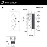 Смеситель скрытого монтажа для душа WHITECROSS Y Y1238GM термостатический на 3 потребителя (оружейная сталь) — 3