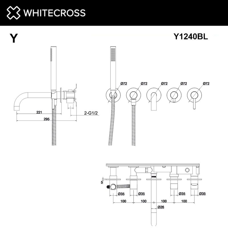 Смеситель для ванны скрытого монтажа WHITECROSS Y Y1240BL (черный мат)
