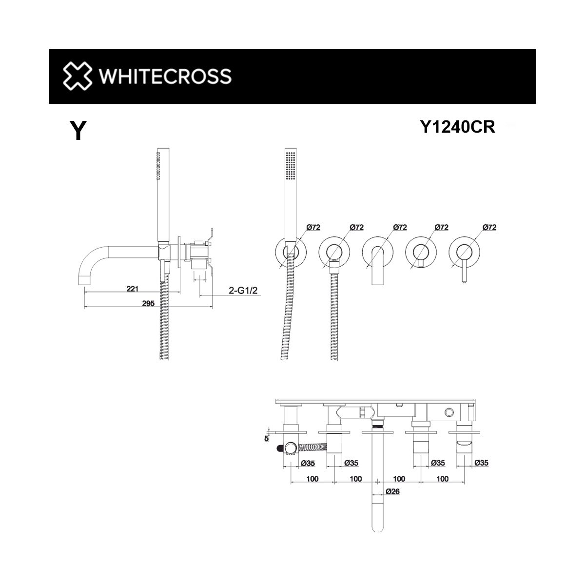 Смеситель для ванны скрытого монтажа WHITECROSS Y Y1240CR (хром)