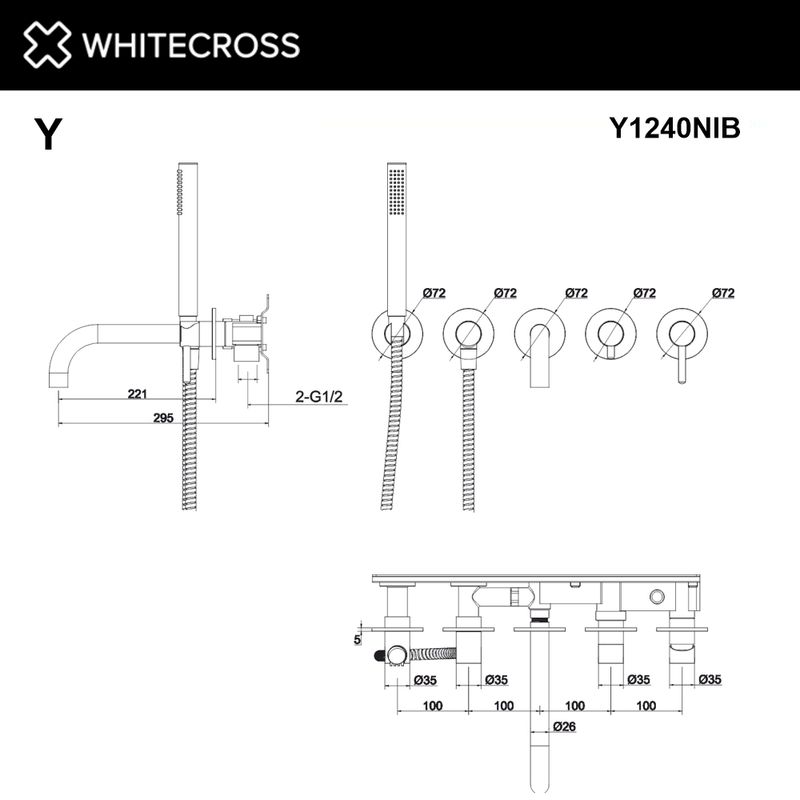 Смеситель для ванны скрытого монтажа WHITECROSS Y Y1240NIB (брашированный никель)
