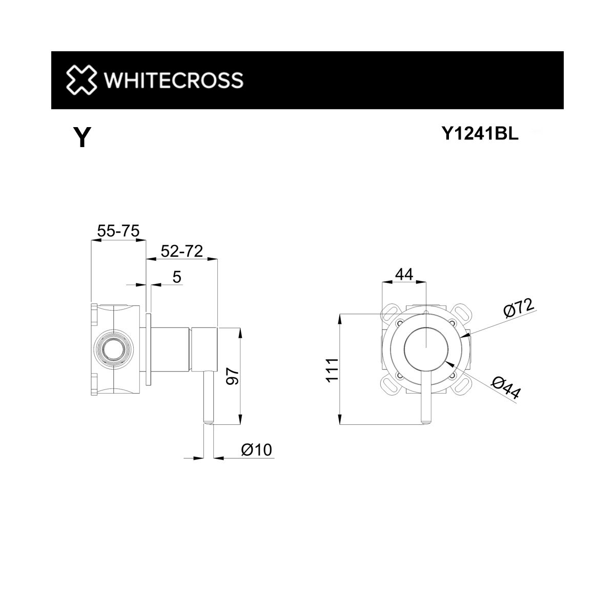Смеситель скрытого монтажа на 1 потребитель WHITECROSS Y Y1241BL (черный мат)