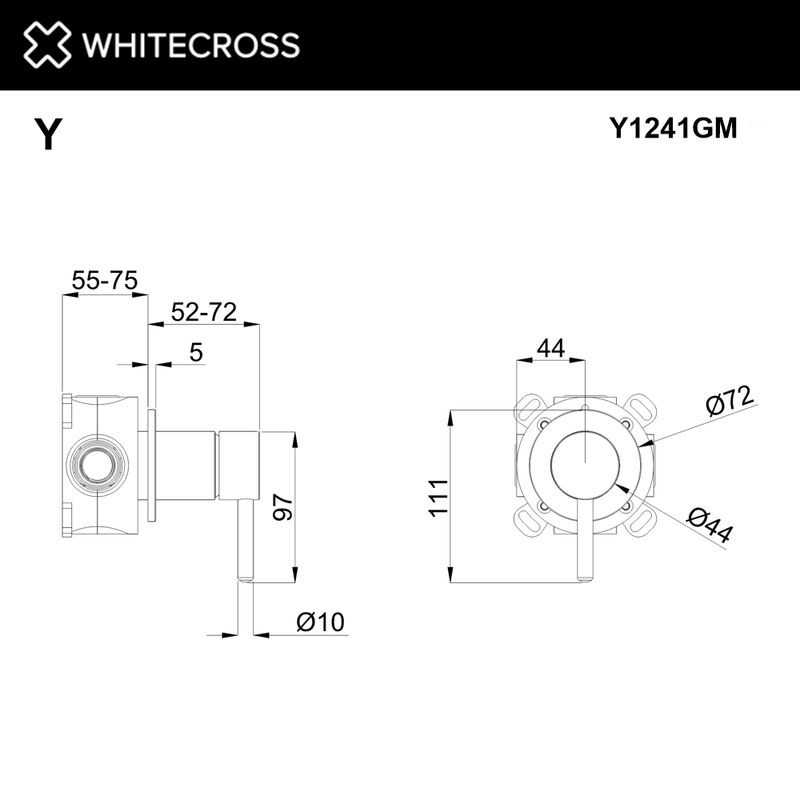 Смеситель скрытого монтажа для душа WHITECROSS Y Y1241GM на 1 потребителя (оружейная сталь)