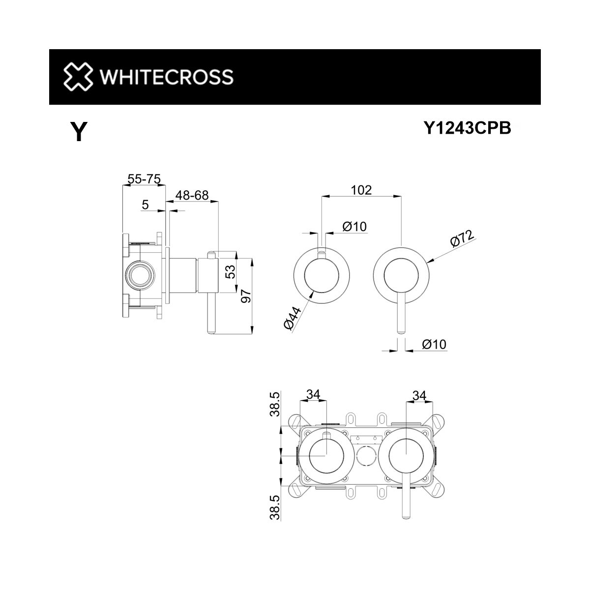 Смеситель скрытого монтажа на 3 потребителя WHITECROSS Y Y1243CPB (брашированная медь)