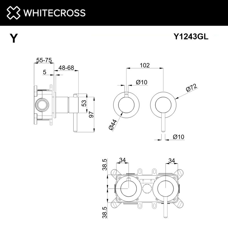 Смеситель скрытого монтажа для душа WHITECROSS Y Y1243GL на 3 потребителя (золото)