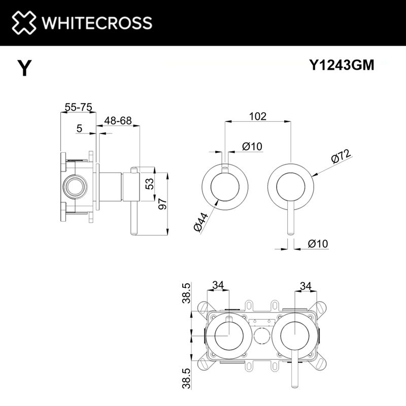 Смеситель скрытого монтажа на 3 потребителя WHITECROSS Y Y1243GM (оружейная сталь)