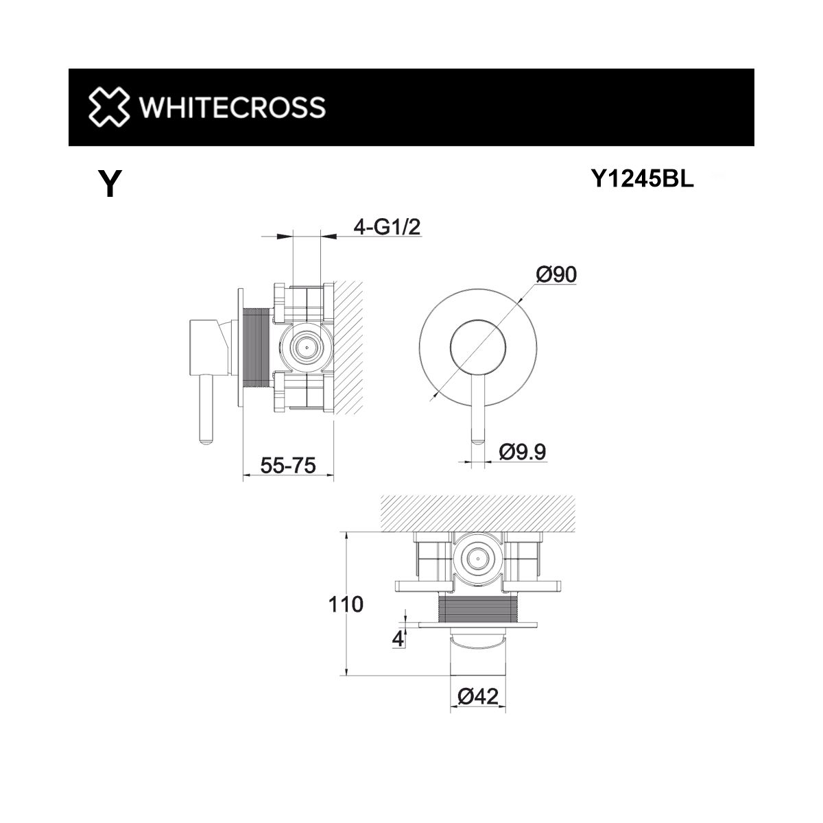 Смеситель для душа скрытого монтажа WHITECROSS Y Y1245BL (черный мат)